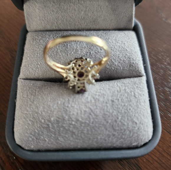 14K Yellow Gold Diamond And Rhodolite Ring - Picture 4 of 5